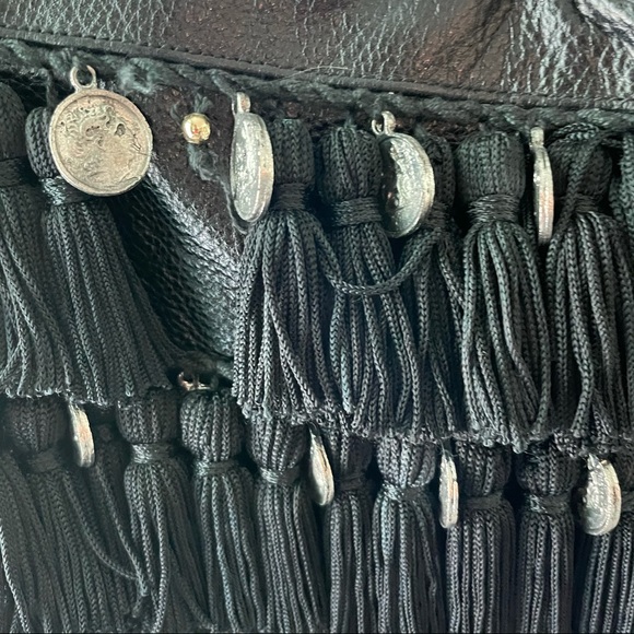 STELA 9 Leather Katari Coin Bucket Bag Black Fringe Tassels - Picture 7 of 11